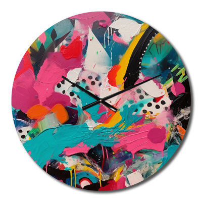 Horloge murale abstraite rose et turquoise Enigma II