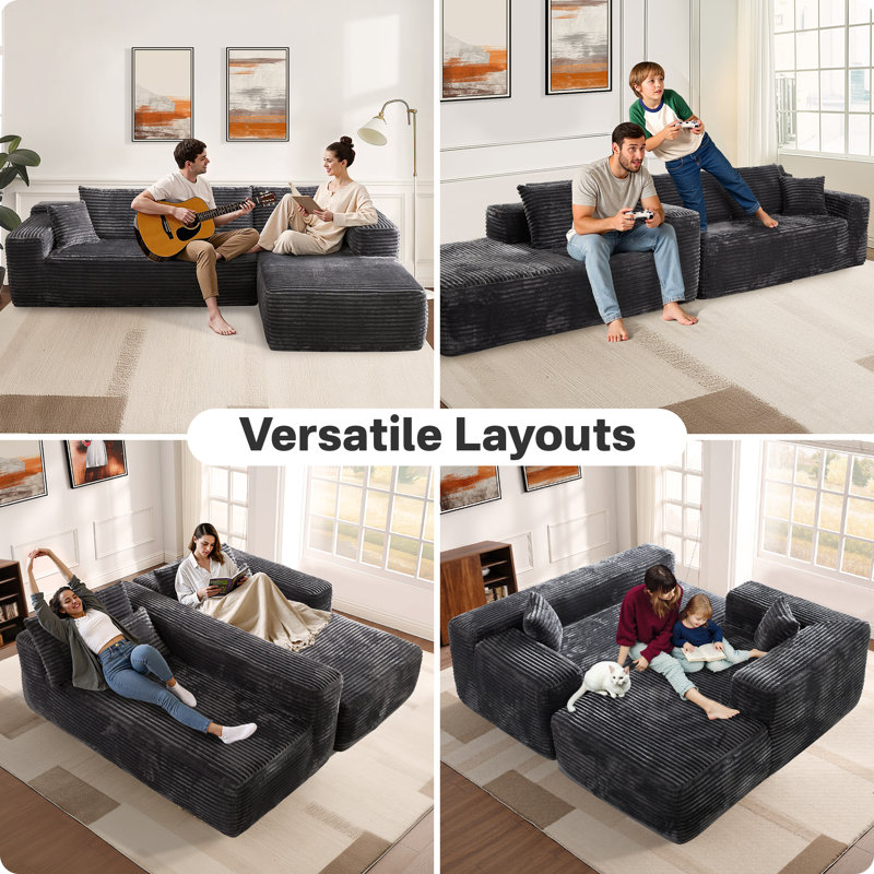Cozza Boneless 2 - Piece Upholstery Compression Sofa, No Assembly Required Sectional Free Combination Couch with L-Shape Chaise