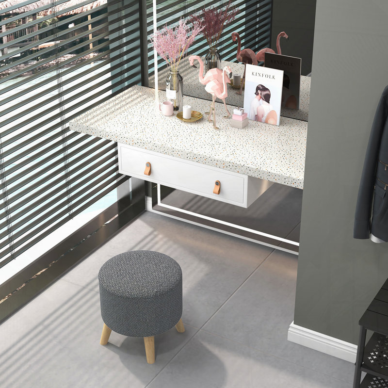 Tabouret rond avec rangement et tabouret, Gris