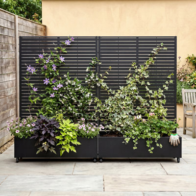 Outdoor Metal Planter Box Raised Garden Beds with Trellis