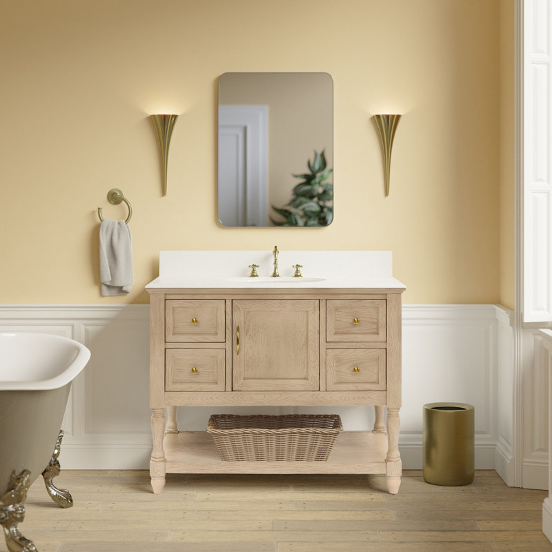 Ensemble de meuble-lavabo simple 42 po Hampton, Blanc d'ingénierie, Chêne gris-beige