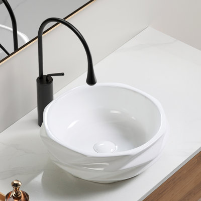 Lavabo-vasque rond en céramique matelassé à losanges
