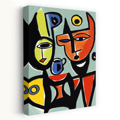 Duo de café cubiste abstrait, audacieux et coloré - Affiche murale