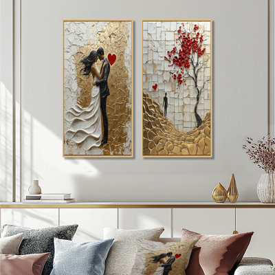 Or, rouge, tango argentin, couple romantique, ensemble d'art mural 2 pièces