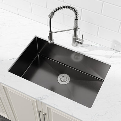 Stainless Steel Kitchen Sink, 30″X19″ Single Bowl, Undermount Handmadesink In Black, With US Standard Drain And Hook