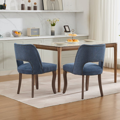 Ensemble de 2 chaises de salle à manger en bois, chaise de salle à manger rembourrée en tissu moderne, chaise de salle à manger de style maison de campagne, bleu