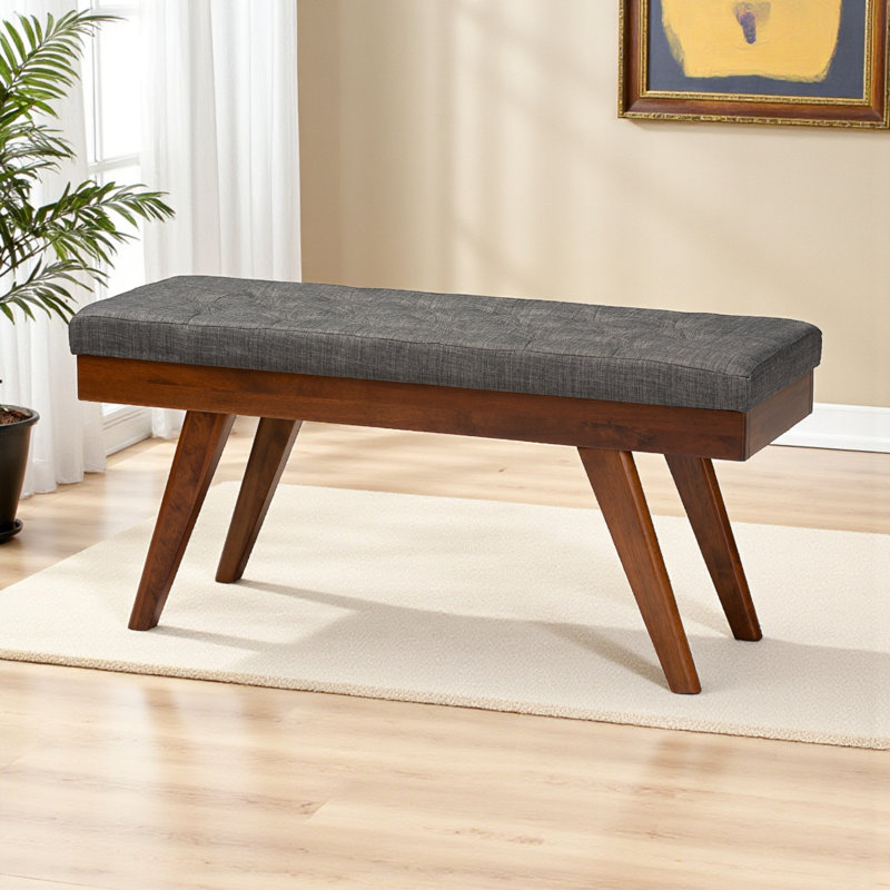 Banc Corsham en tissu gris avec revêtement brun noyer, H 17,3 po x P 15 po x l 40,9 po, Gris moyen