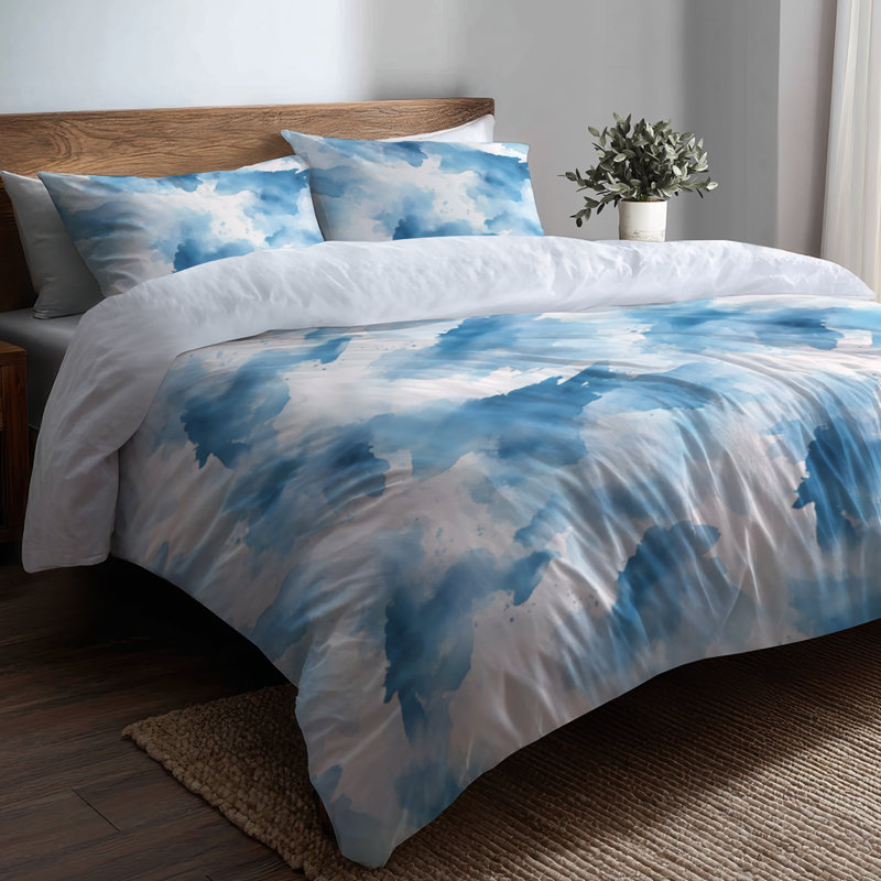 Ensemble de 6 édredons Abstract - Ensemble de literie et de coussins Modern Blue Mist, King Comforter + 3 Additional Pieces
