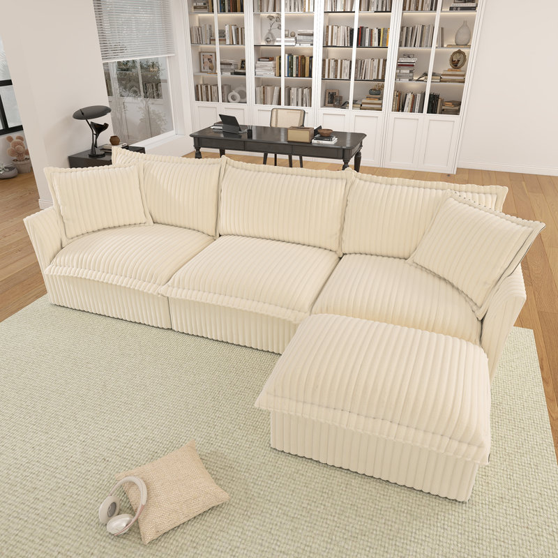 Grand canapé moderne et confortable, Velours côtelé blanc