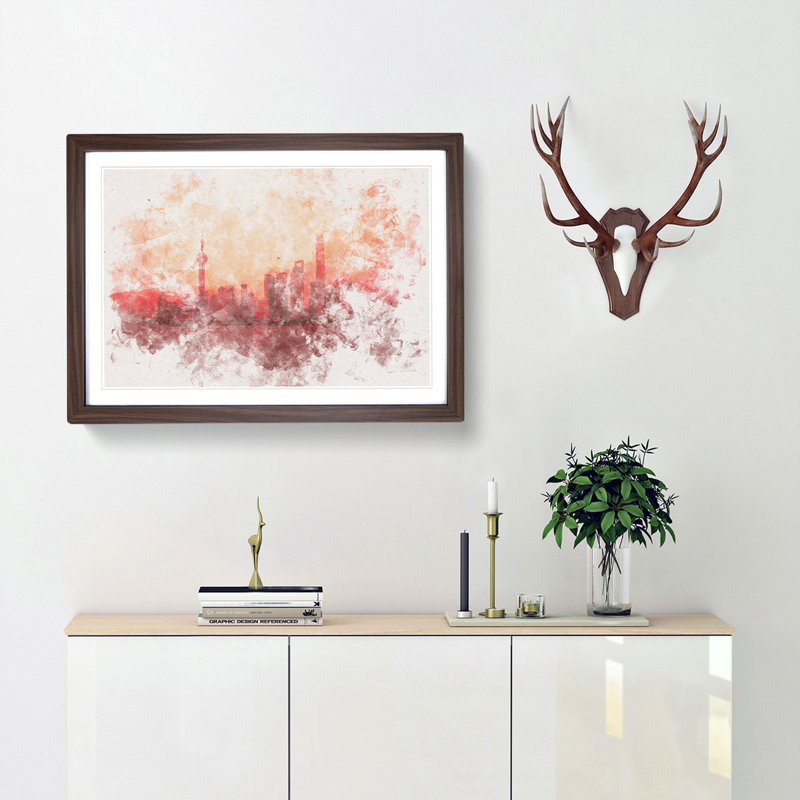 The Shanghai China Skyline - Picture Frame Painting Print, 62cm H x 87cm W x 2cm D, Walnut Framed