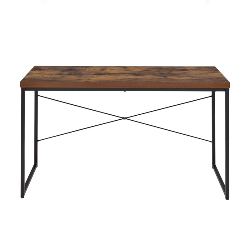 Bureau d'écriture rectangulaire avec pieds en métal, Chêne antique