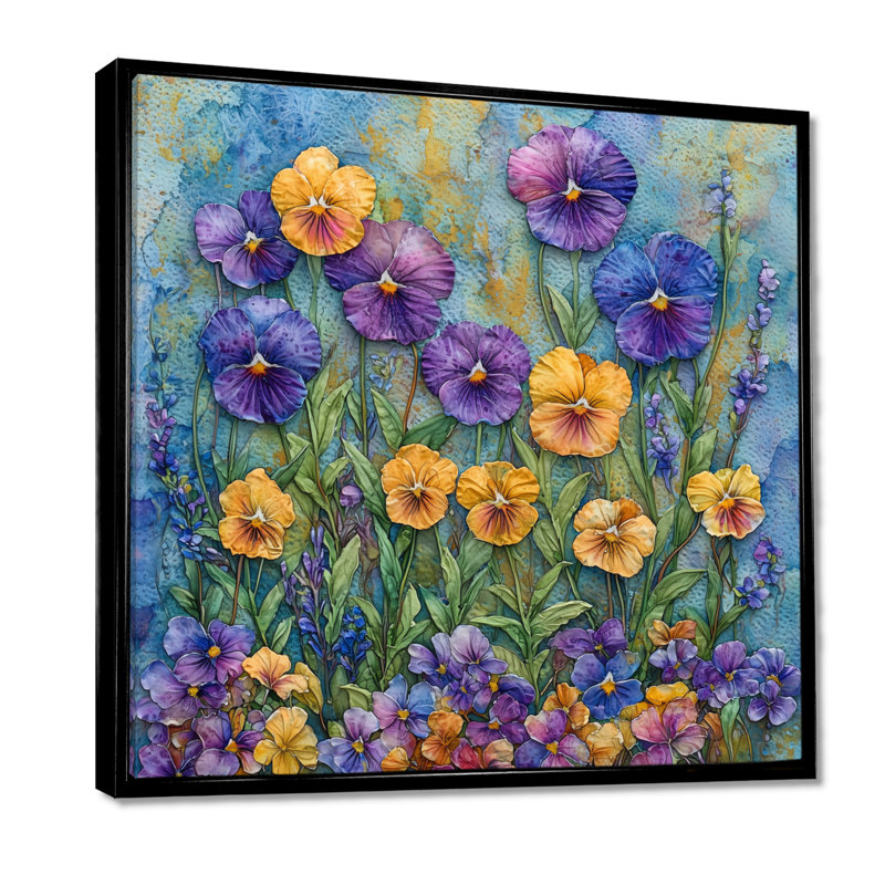 Wild Pansy Patch At The Farm I - Pansies, art mural, Impression encadrée flottante, Noir, noir, noir, noir, H 16 po x l 16 po