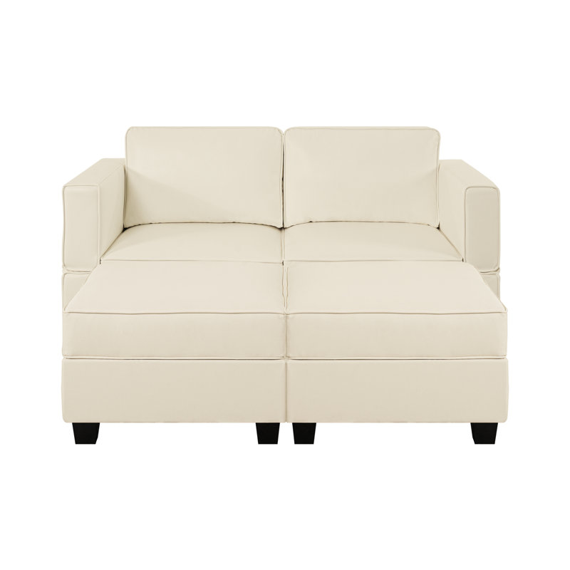 Petit canapé-lit modulaire Shealene - Ensemble de canapé convertible avec méridienne pour salon compact, Cuir respirant beige