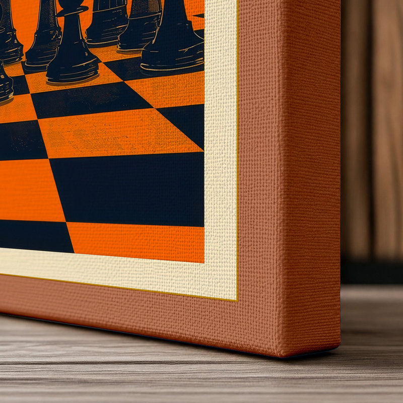 Sun and Chessmen Retro - Wrapped Canvas, 24x16 - 61.0 x 40.6 cm, Terracotta Border