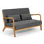 2 chaises avec détails en bois massif, rembourrage en éponge haute, revêtement en tissu de lin, style Mid-Century moderne, accoudoirs gris foncé, coussin, tissu, couleur, option respirante