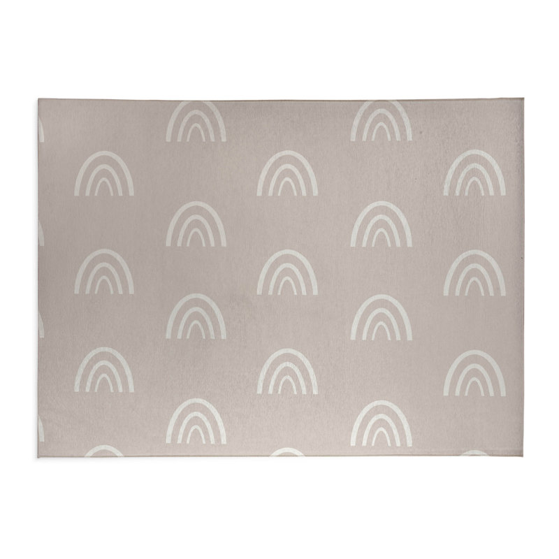 Plain Bows Kids Play Mat, Rectangle 5' x 7', Taupe/White