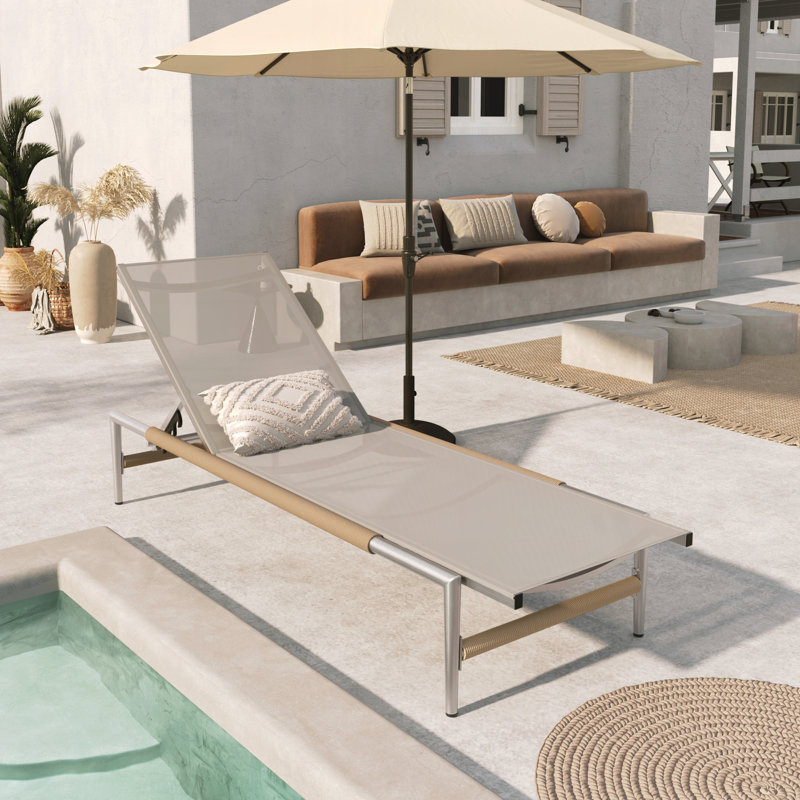 Outdoor Patio Aluminun Chaise Lounge, Outdoor Mesh Seat, 1PC, 1