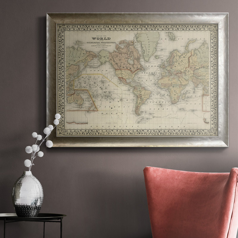 Toile encadrée de qualité supérieure de la carte du monde de Mitchell - prête à être accrochée, H 18 po x l 27 po