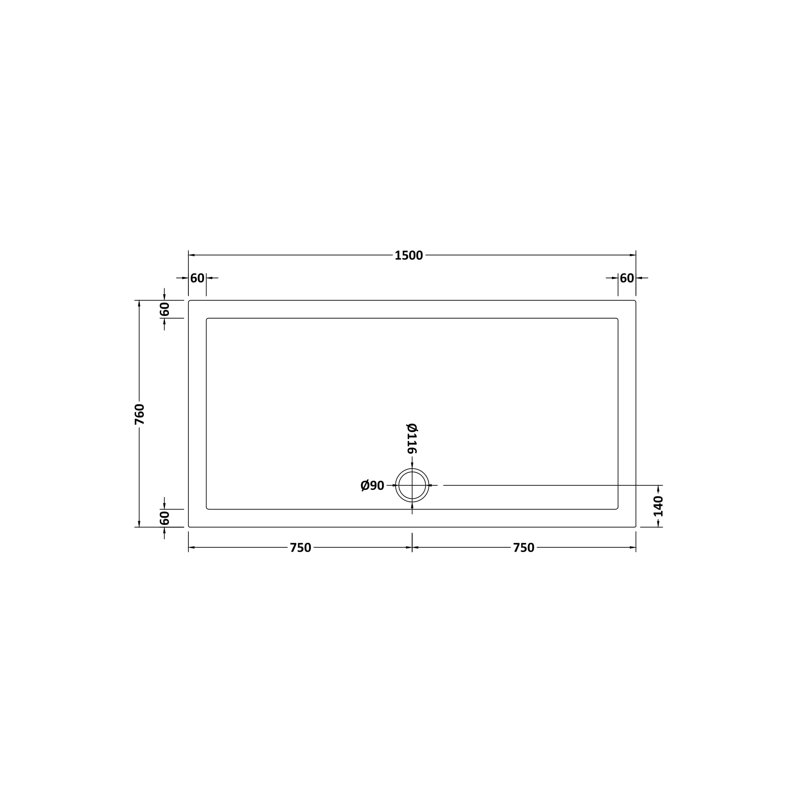 Shower Tray, 4cm H x 150cm W x 76cm D