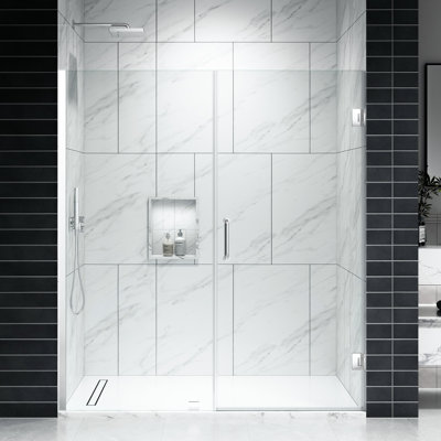 EV 64" - 65" W x 72" H Frameless Wall-Hinged Glass Shower Door with 3/8" (10 mm) Thick Clear Tempered Glass, Adjustment Uneven Walls