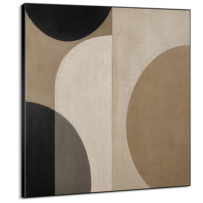 Impression sur tissu grand format pour décoration murale - Motifs géométriques incurvés noirs et beiges neutres, design abstrait minimaliste pour salon ou chambre à coucher "Assemblage du cadre requis (cadre non fini)"