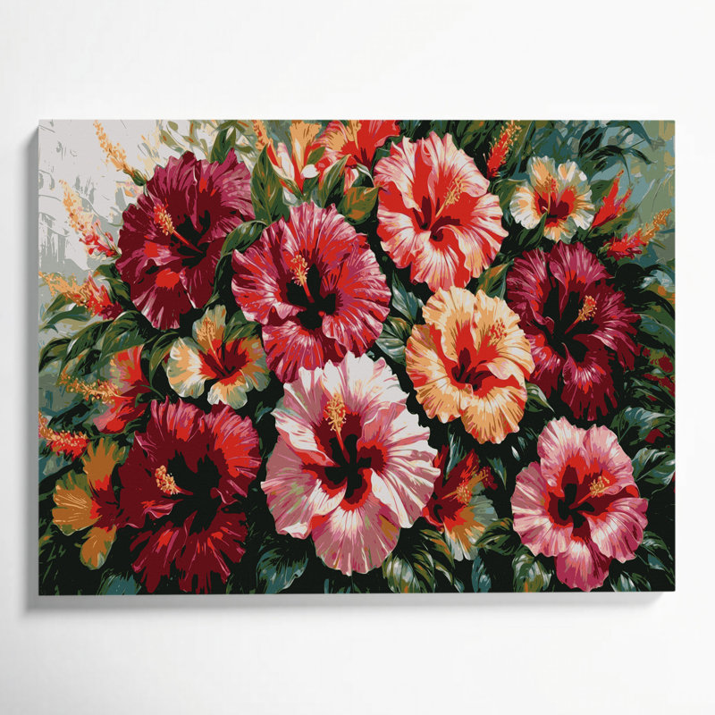 Hibiscus hawaïen, art mural sur toile brune, H 20 po x l 30 po