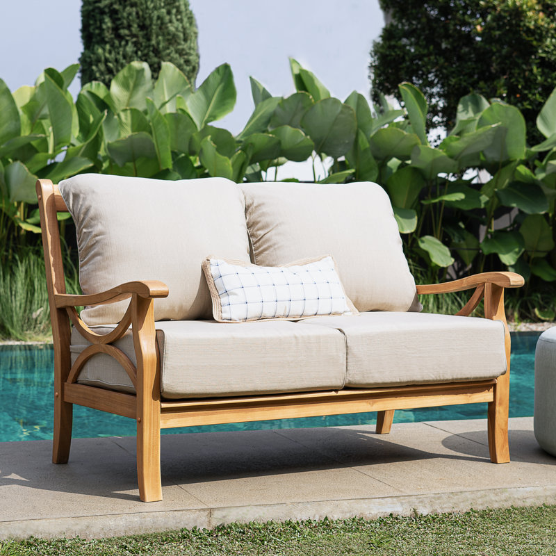 Brunswick 4-Person Teak Outdoor Seating Group With Cushions, Beige