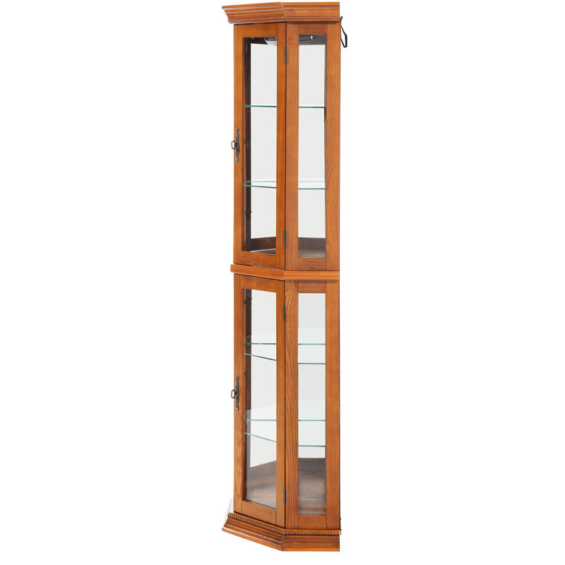 Oak Corner Cabinet With Adjustable Glass Shelves & Vintage Appeal Graceful Shelf Display