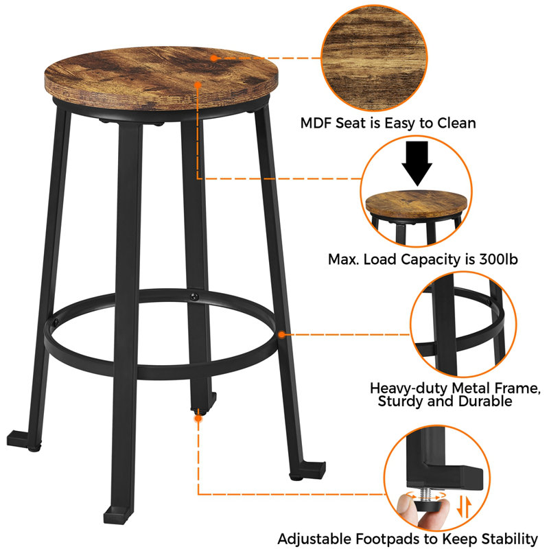 Khadijah Counter Stool with Metal Frame, Rustic Brown, Counter Stool (24” Seat Height)