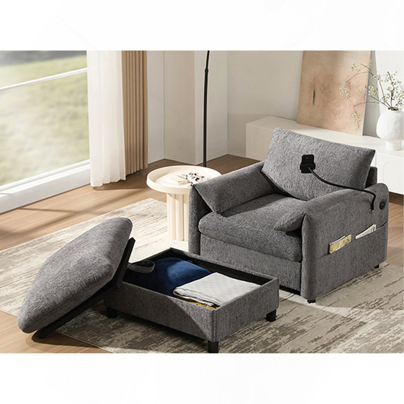 38" Single With Storage Ottoman Sofa, Gray