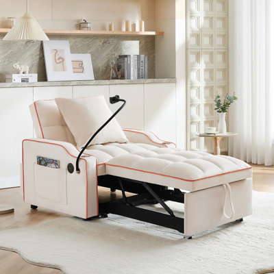 Convertible 3-in-1 Sofa Armchair, Adjustable Sleeper Chair with Pullout Bed, Single Lounger Futon Chair Bed with Side Pockets for Living Room
