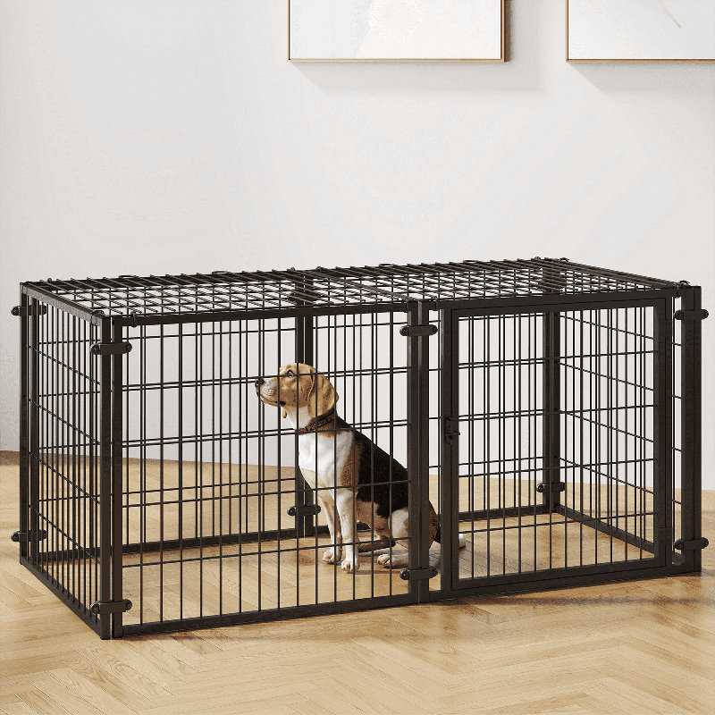 Parc pour chien avec cage amovible en métal 48 po avec panneau amovible, cage intérieure et extérieure sécuritaire pour chien, clôture pour chien