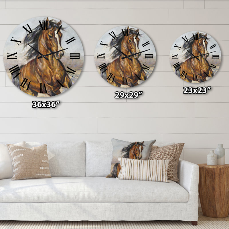 Portrait d'un cheval dans la course - Horloge murale de ferme, Surdimensionné