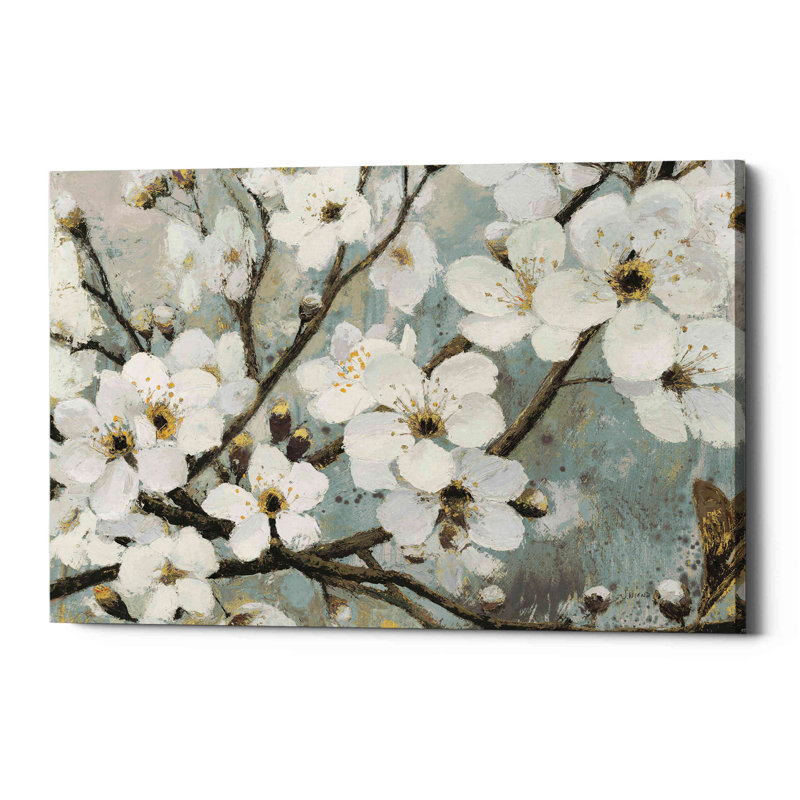 «Cherry Blossoms I BLUE» par James Wiens, art mural sur toile, H 40 po x l 60 po x p 1,25 po