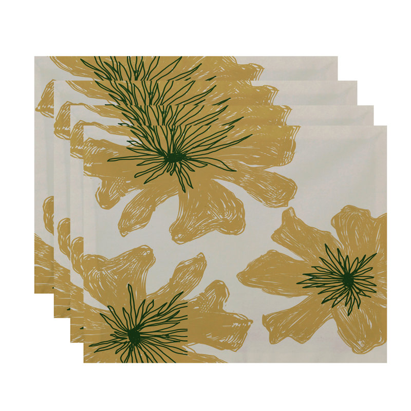 Polyester Floral Rectangle Placemat, Yellow / Green
