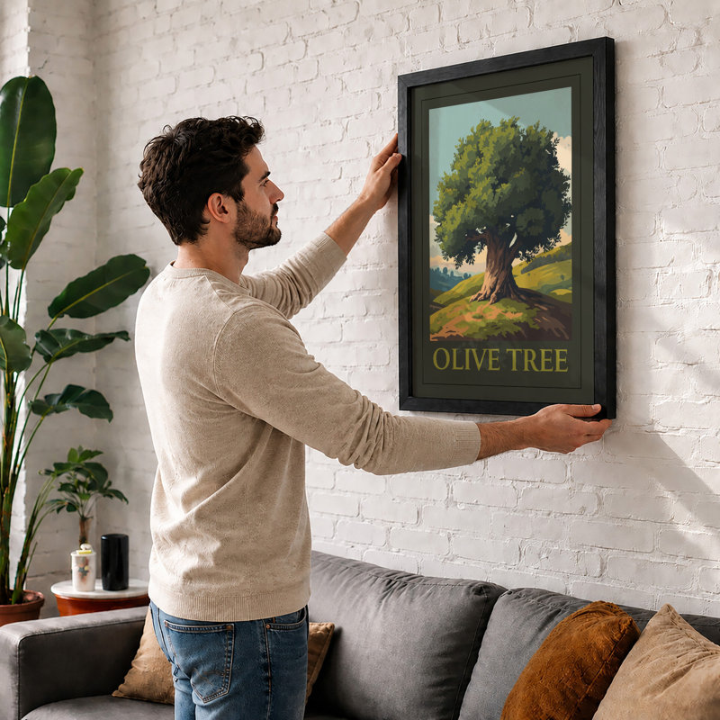 Ancient Olive Tree Botanical - Print, A1 - 84.1 x 59.4 cm, White