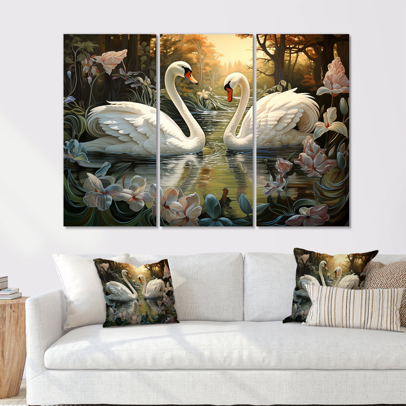 Ensemble d'art sur toile Swans, H 40 po x l 60 po