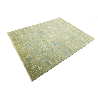 Tapis oriental vert olive à motif floral 8 x 10 Chobi