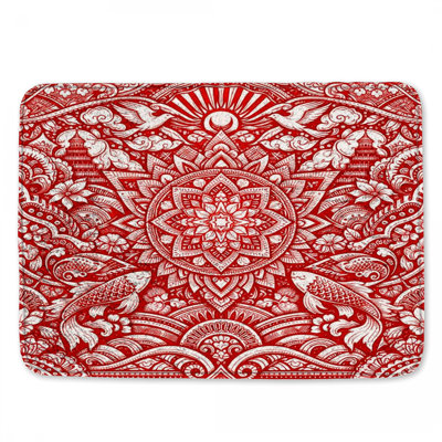 Intricate Red Mandala Art Bath Mat