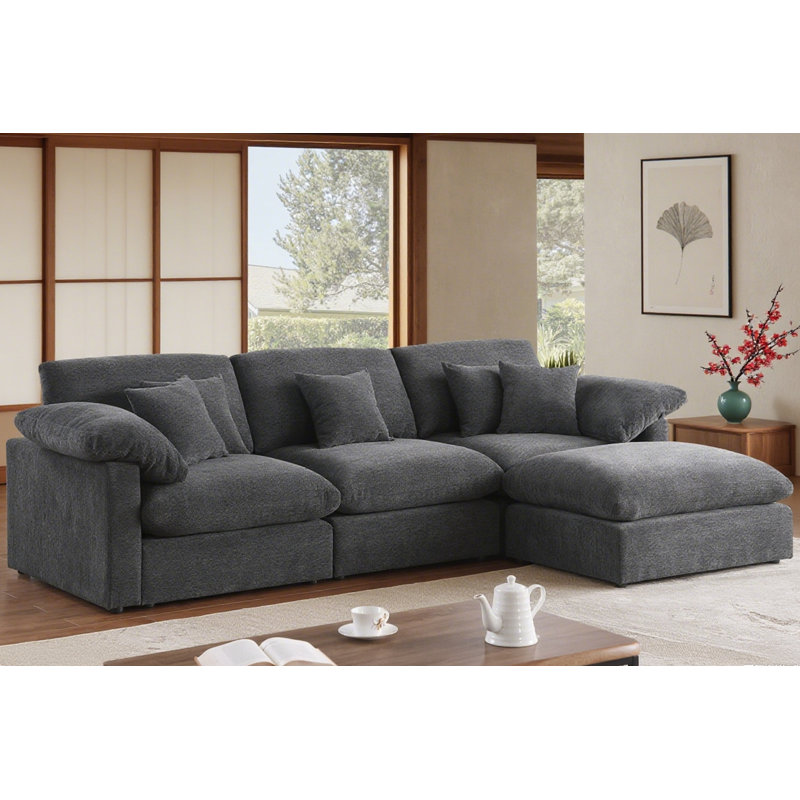Canapé modulaire en forme de L 117,2 po en forme de L avec siège et tissu de chenille gris foncé avec repose-pieds