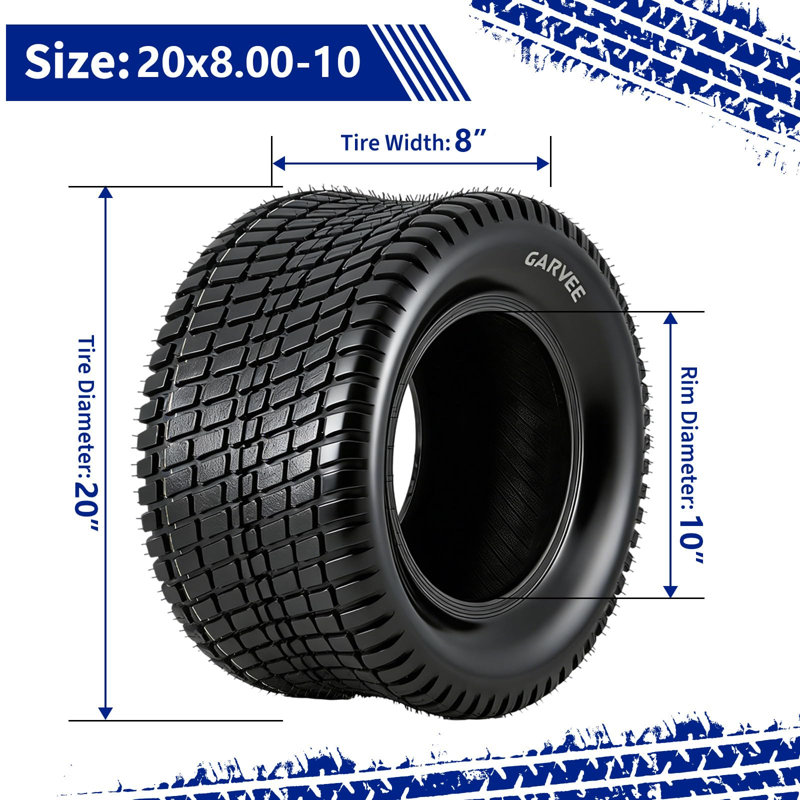 20 x 8 à 10 pneus de tondeuse à gazon, ensemble de 2, 4 pneus de gazon sans chambre à air 20 / 8-10, capacité de 895 lb pour tracteur de jardin et chariot, et non pour le service d'autoroute