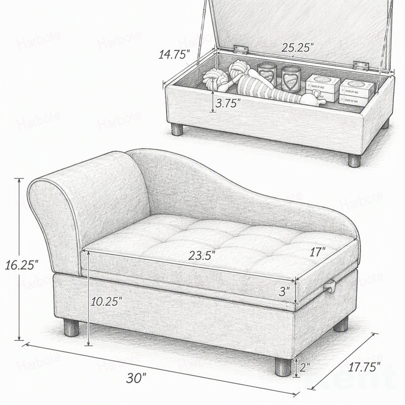 Canapé pour animaux de compagnie, lit surélevé pour chiens de petite et moyenne taille, avec rangement dissimulé et coussin rembourré moelleux