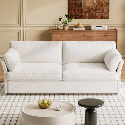 59" Beige Loveseat Sofa,Small 2-Seater Sofa With 2 Pillows,Comfy Upholstered Sofa Couch