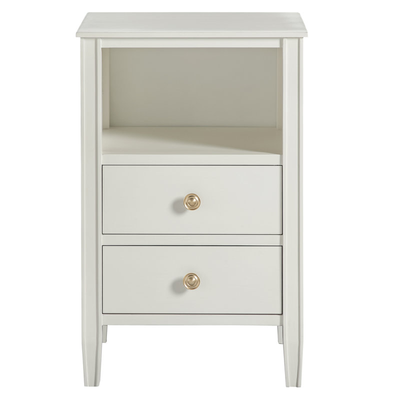 Table de chevet avec rangement à 2 tiroirs Winston, Blanc antique