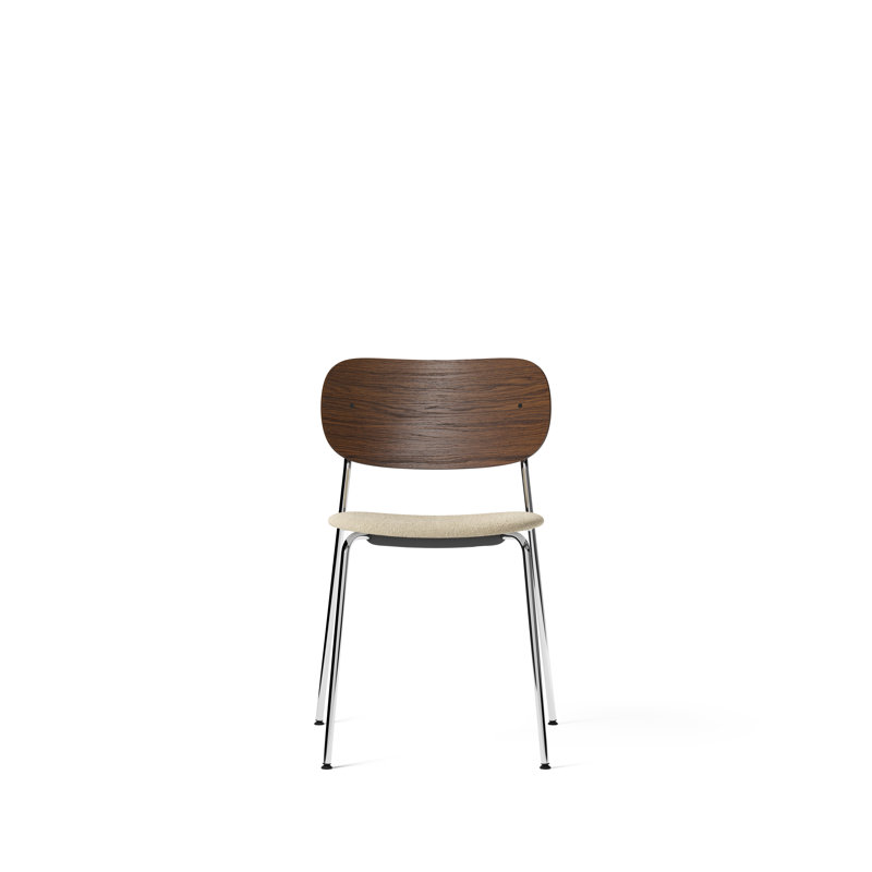 Co Upholstered Dining Chair, Dark Stained Oak, Bouclé 02 Acrylic, Chrome