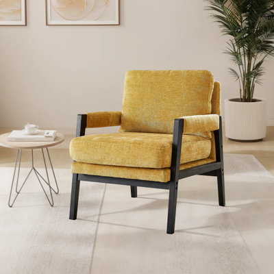 Fauteuil d'appoint rembourré moderne avec structure en bois massif et coussin de siège épais 