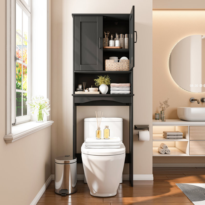 Cozy Design Over The Toilet Storage with Doors And Open Shelves, Matte Black, Medium