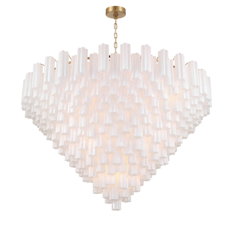 Lustre en laiton vieilli 62 po Tenneville, H 50,5 po x l 62 po x P 62 po, Blanc, Or