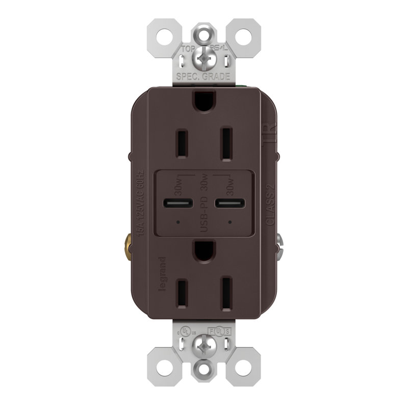 radiant 15A inviolable avec prise de courant de type C / C ultra-rapide USB 6,0A PLUS, Bronze foncé