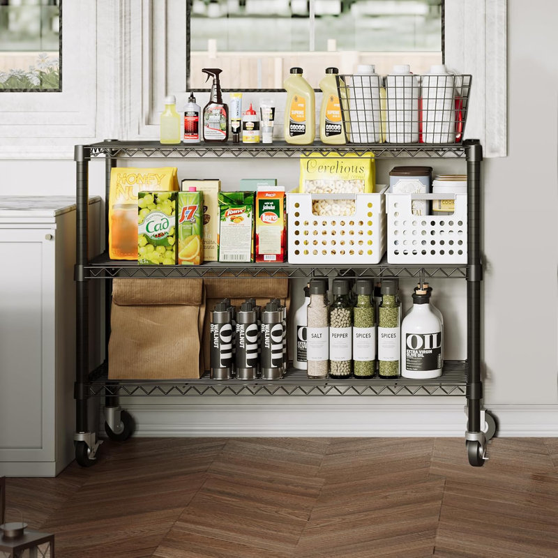 Nyakume 35.65'' W Metal Shelving Unit with Wheels